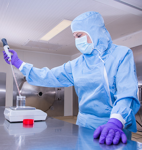 Analyst performing tests before freeze-drying the product